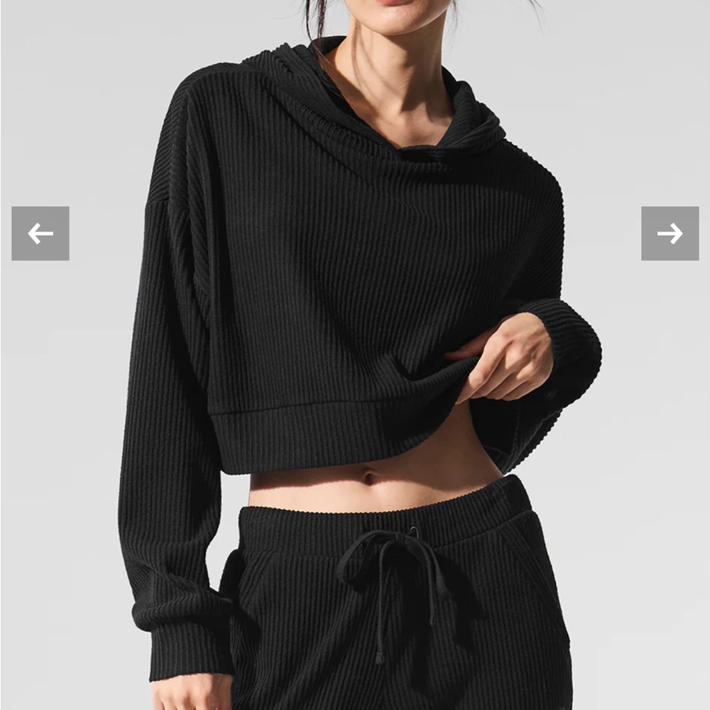 ALO Yoga Black Ribbed muse hoodie